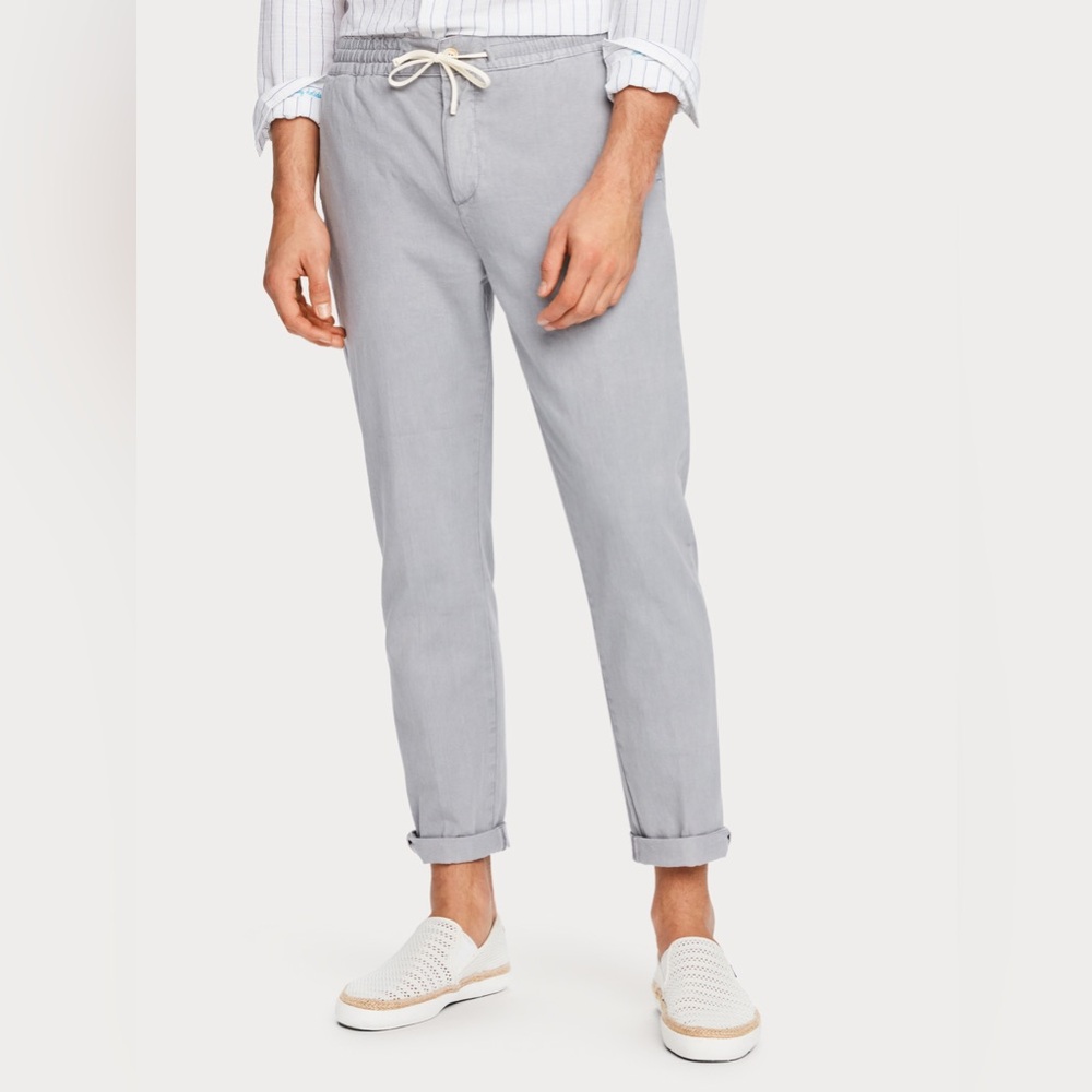 Scotch & Soda Men’s Warren Straight Fit Linen Blend Pants Gray Sz 32/32 (32/30)